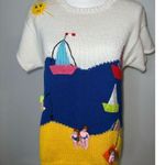 VINTAGE Crochet Short Sleeve Knit 3D Sweater Yellow Photo 0
