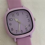 Women purple tone quartz analog watch 35mm square case silicone band running Photo 2