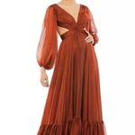Mac Duggal  67948 Copper Pleated Cut Out Long Sleeve Lace Up Tiered Gown 2 Photo 2