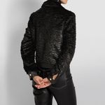 STAUD Buddha black faux shearling fur jacket w/ yellow leather trim size S small Photo 11