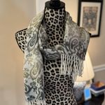 100% Cashmere MADE IN SCOTLAND Fringe Trim BEIGE Ivory GRAY Paisley Scarf Photo 0