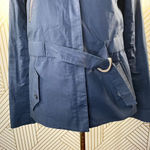 Theory  Olia Hooded Belted Jacket‎ in Navy Blue Photo 3