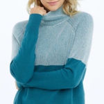 Summersalt  Luxe Wool Cashmere Blend Green Two-Tone Mock Neck Sweater Size Small Photo 0