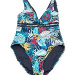 Tommy Hilfiger Printed Illusion One-Piece Swimsuit Tropical Floral Blue 10 Photo 2