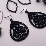 Black Bead Lot Of 4 Dangle Drop Costume Earrings Pierced Mix / Rhinestone Mix Photo 5