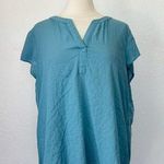 Jane and Delancey Solid Blue V-Neck Short Sleeve High Low Envelope Hem Blouse Photo 0