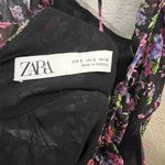 ZARA  Square Neck Floral Mini Dress Sz S Black Purple Milk Maid Coquette Ruffle Photo 5
