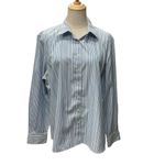 Lands' End Lands' End Pinstripe Button Down Shirt White Blue Long Sleeve Workwear Size 16 Photo 0