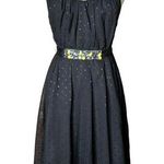 Vera Wang Princess  Black Polka Dot Neon Yellow Trim Belted Chiffon Dress Size 5 Photo 0