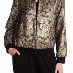 Vince Camuto  Gold Foil Jacquard Metallic Bomber Jacket Black NWT Size S Photo 2