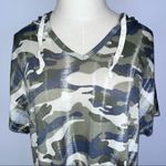 Honeyme Green Camo Hooded Short Sleeve Dolman V-Neck Shirt Small Photo 2