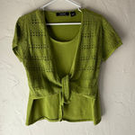 Crystal Kobe Women's Size Large Y2k Green Cotton Crochet Tie Top Cottage Photo 0