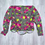 Bar III Green Floral Mesh Ruched Top 4X Photo 4