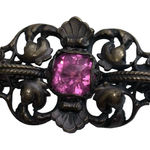 Antique Victorian Paste Brooch Gothic Revival Dark Patina Metal Pink Photo 0