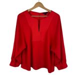 J.Crew Red Blouse Large Long Sleeve Keyhole Office Holiday Workwear Romantic Photo 0