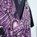 Sinful  Black and Purple Leopard Print Rhinestone V-neck Tee Photo 4