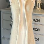 Moda  International Beige Hooded Crochet Long Vest Sweater Womens XS Cotton Photo 1