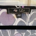 Lily 🖤💜🤍 Geometric Retro Patterned Long Open Topper, Elastic Waist Front Tie Purple Size 2X Photo 3