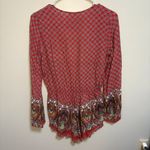 Cotton Candy Red Boho Plunge Tie Front Romper Long Sleeve Small Flowy Shorts Photo 10