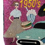 Vintage 1950s scene beaded shoulder bag with top zip closure and interior pocket Pink Photo 1