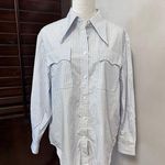 Nancyavally Womens Button Up Shirt Blue Striped Long Sleeve Pockets Preppy S Photo 0
