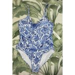 Nicole Miller Studio Blue White Paisley Floral Ruched One Piece Swimsuit XL Photo 4
