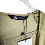 ZARA  Floral Ruffle Silky Satin Mini Dress Medium Green Lily Wedding Guest Garden Photo 5