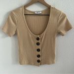 ZARA  Trafaluc Statem Button Neutral Rounded Neckline Y2K 90s Trendy Top US Small Photo 0