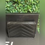 Saint Laurent  - YSL Monogram Small Flap Wallet - Grained Leather - Black W/ Gold Photo 7