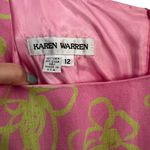 Vintage 100% Linen Pink & Green Floral Shift Dress Size 12 Karen Warren Photo 1