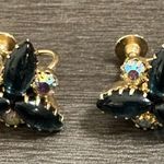 Vintage Aurora Borealis & Blue Stone Screw Back Earrings Photo 4
