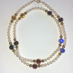 Vintage Faux Pearl Red Green Purple Blue Cabochon Beaded Boho Necklace White Photo 6