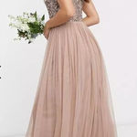 NEW Maya Bridesmaid sleeveless square neck maxi tulle dress in taupe blush,10 Pink Photo 1