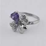 Silver and Purple Heart Clover Ring 9 Photo 0
