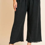Umgee  Wide Leg Linen Blend Pants 1XL Fringe Hem Boho Flowy‎ Black Trousers Photo 0