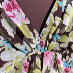 JBS LTD Floral Dress Brown Pink Blue Green Ruffle Sleeve V Neck Fairy Boho 14 Photo 9