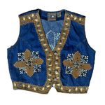 Western Blue Vest Size Medium Studded Cropped Sleeveless Cross Cowgirl Rodeo Photo 1