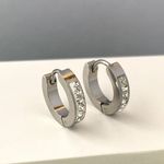 925 Silver Plated CZ Small Silver Hoop Earrings for Men Women Photo 0