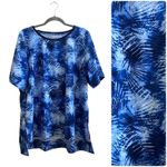 Lands' End 365 Commuter Blue Palm Print Top Plus Size XL/18 Moisture Wicking Photo 2