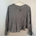 Heart & Hips Heart Hips Cropped Loose Blouse Gray White Stripes Photo 7