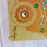 Vintage unique wooden cigar box hand clutch purse jeweled flower cart Madge Green Photo 8