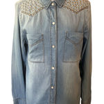 Mudd  Coastal cowgirl western glam studded pearl snap denim collared shirt LG Photo 0