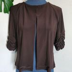 Perceptions Chocolate Brown Ruched Sleeve Dress Jacket Photo 0