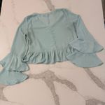 ASOS  Elegant Long Ruffle Sleeve V-Neck Blouse Womens 4 Light Minty Blue Romantic Photo 4