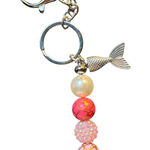 Handmade Mermaid Tail Pink Beaded Keychain Silver Tone Purse Backpack Charm Photo 0