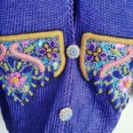 VINTAGE Elizabeth New York Royal Blue Knit Beaded Embellished Button Cardigan Photo 2