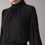 White House | Black Market NWT Rhinestone Studded Blouson Dress Black Large $170 Photo 3