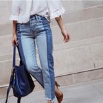 American Eagle  Vintage High Rise Cotton Two Tone Frayed Hem Button Fly Jeans Photo 6