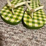 Tory Burch Flip Flop Slip Strap Green Plaid Checkered Sandals- Size 8 Photo 1