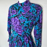 Vintage Black Blue Purple Floral Garden Rose Ruched Dress Size undefined Photo 7